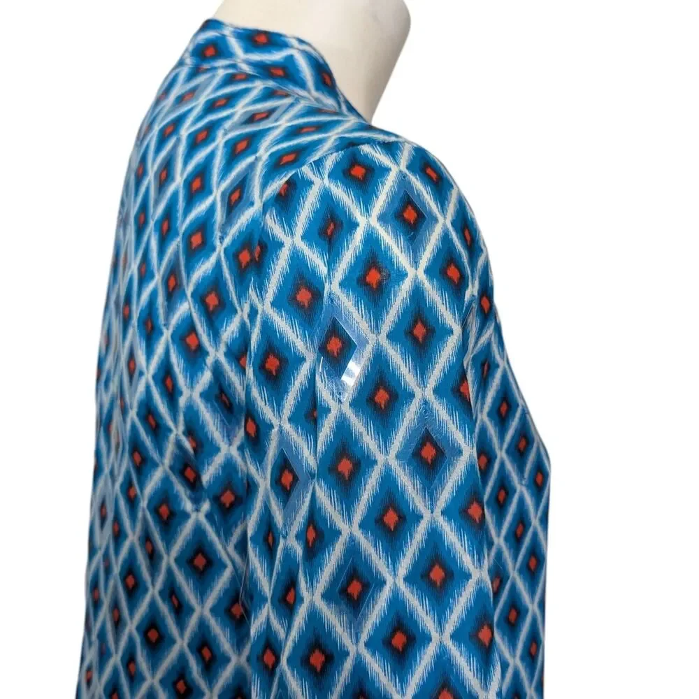Tory Burch Size 4 Plastic Diamond Accents Blue Top Long Sleeve Boho Geometric